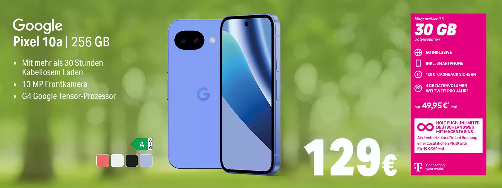Werbebanner: Google Pixel 10a 256 GB mit MagentaMobil S Tarif und 30 GB Datenvolumen