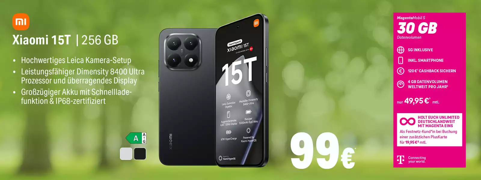 Werbebanner: Xiaomi 15T Smartphone 256 GB mit Leica Kamera und 5G Tarif.